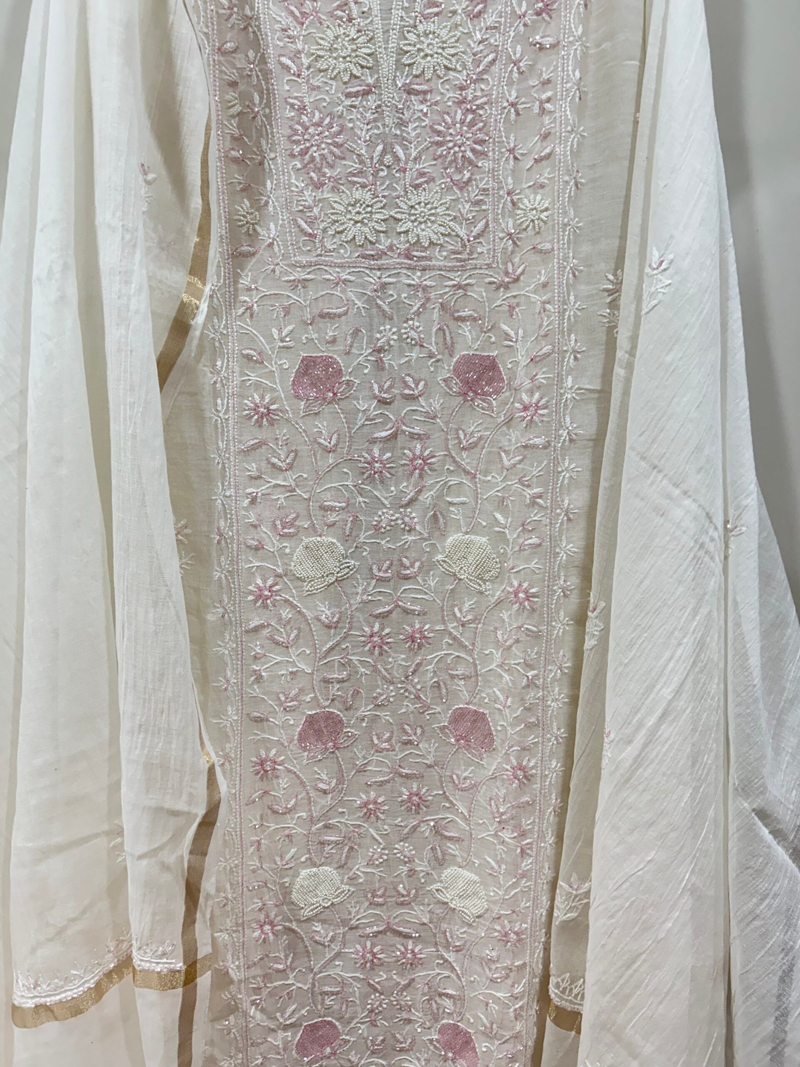 Pure Mul Chanderi Kurta Fabric and Dupatta Set.