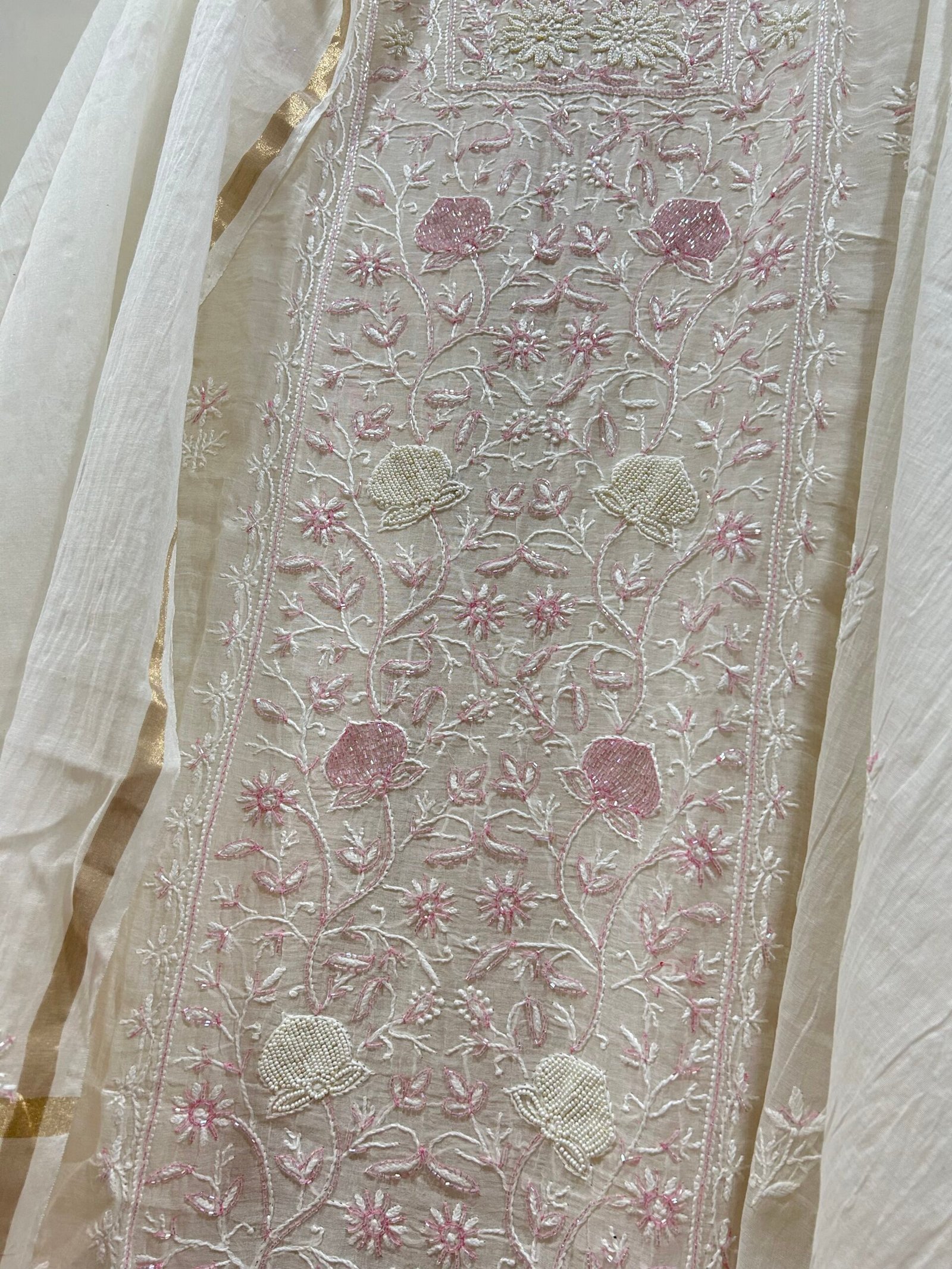 Pure Mul Chanderi Kurta Fabric and Dupatta Set. - Image 5