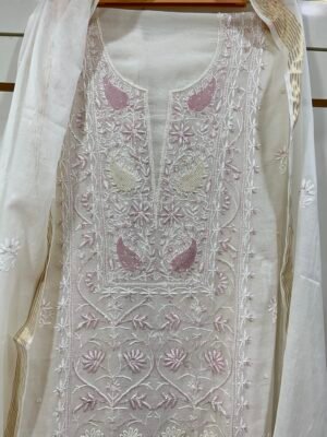 Pure Mul Chanderi Kurta Fabric and Dupatta Set.