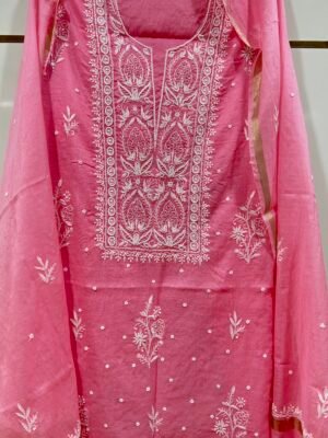 Mul Chanderi Kurta Fabric and Dupatta Set.