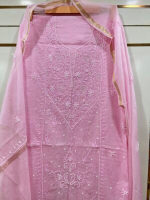 Mul Chanderi Kurta Fabric and Dupatta Set.