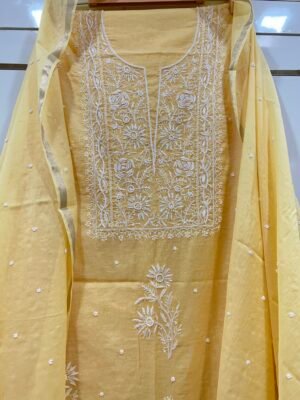 Mul Chanderi Kurta Fabric and Dupatta Set.