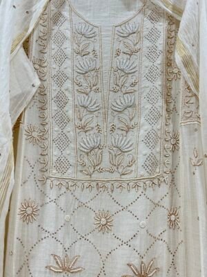 Mul Chanderi Anarkali with Heavy Embellishments.