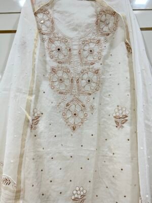 Mul Chanderi Kurta Fabric and Dupatta Set.