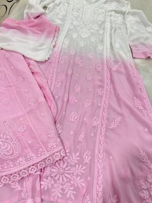 Viscose Georgette Chikankari Kurti Suit Set.
