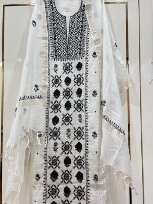 Pure Mul Chanderi Unstitched Kurta Fabric and Dupatta Set.